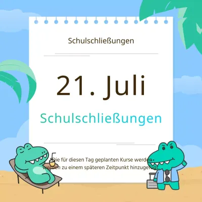 Kitschige Sommerferien-Ankündigung in Chartreuse und Hellblau