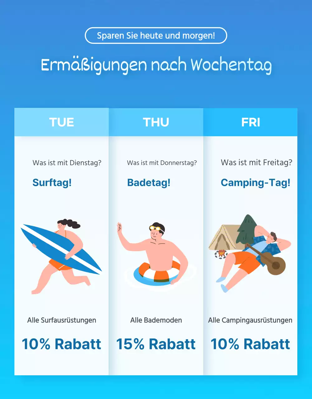 Werbung für einen modernen Sommerschlussverkauf in Blau und Himmelblau