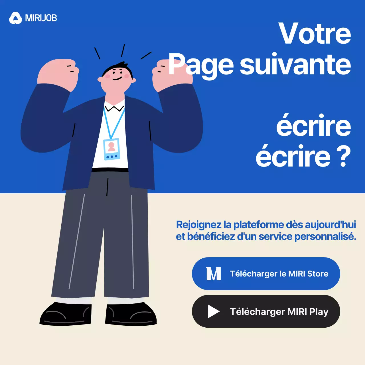 Faites la promotion de votre plateforme de recherche d'emploi avec des accents bleus et blancs.