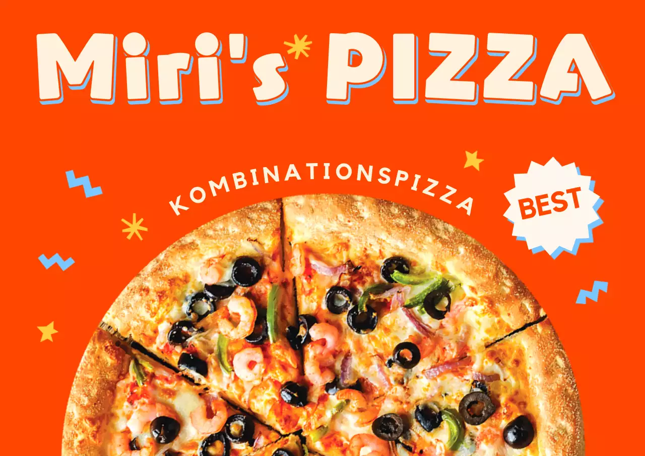 Dreidimensionales Pizzaplakat mit poppigem Design