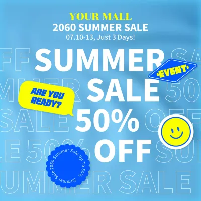 Promote a kitschy sale in light blue and white