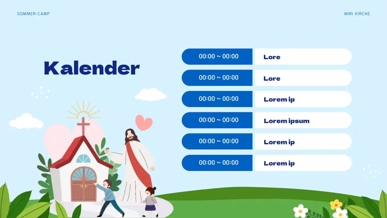 Hellblaue und grüne Ressourcen für die Sommerbibelschule