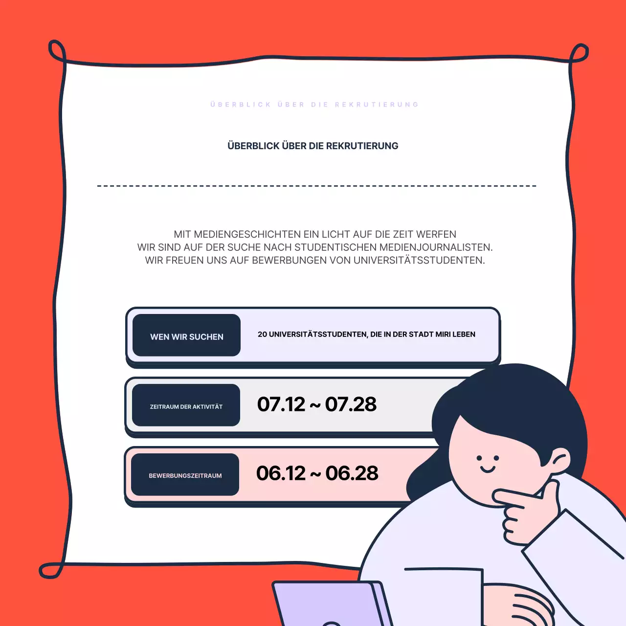 Förderung der Einstellung von trendigen studentischen Medienjournalisten in lila und rot