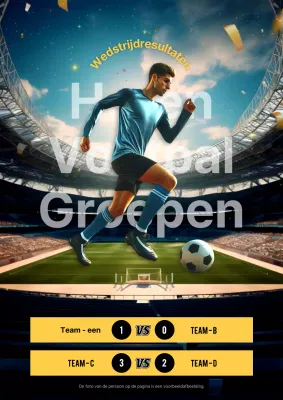 Aankondigingen van het resultaat van voetbalwedstrijden geel en zwart gemarkeerd