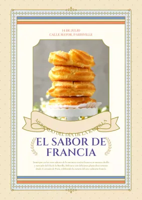 Un anuncio de un mercado de alimentación francés de lujo en beige y rojo.