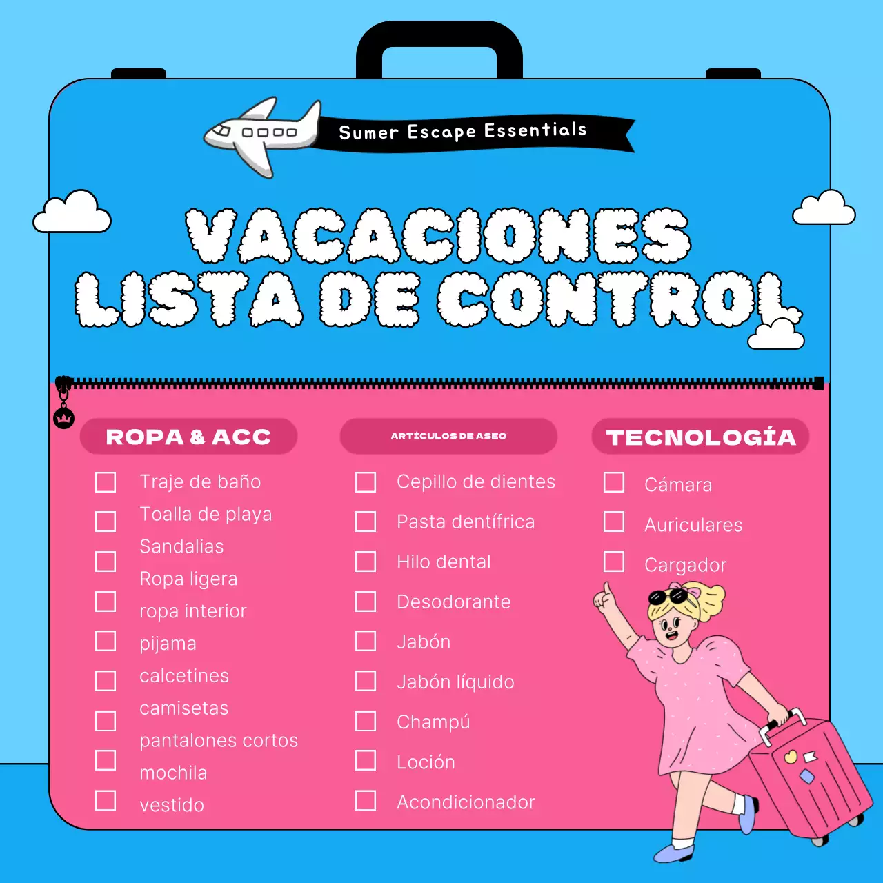 Una introducción a la lista de verano en azul claro y rosa intenso