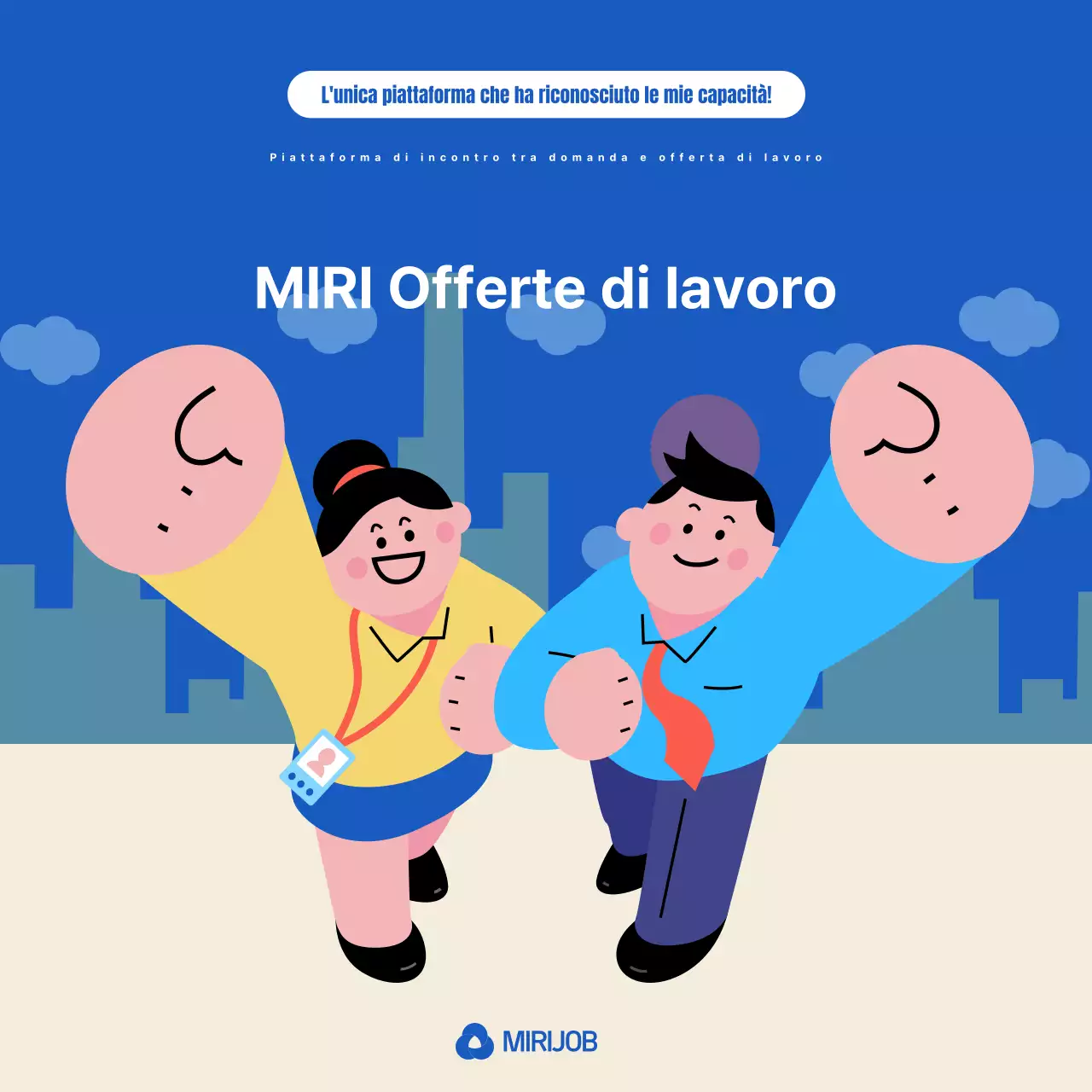 Promuovete la vostra piattaforma di incontro tra domanda e offerta di lavoro con accenti blu e bianchi.