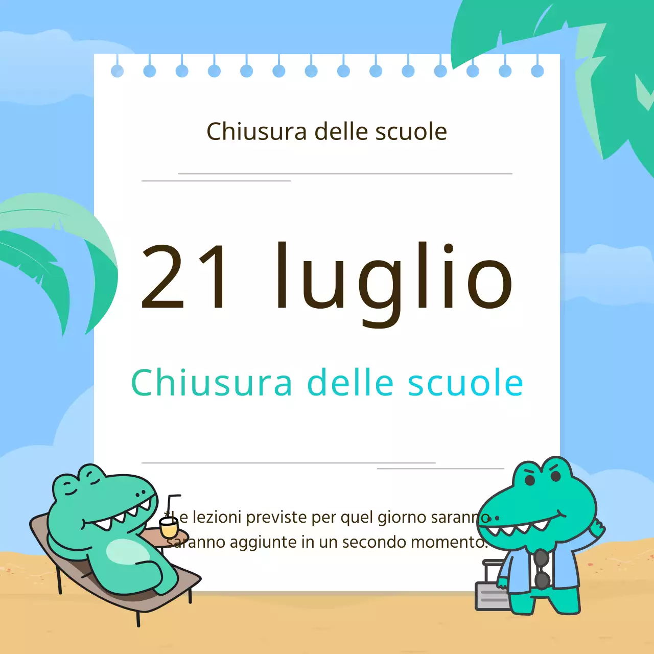 Annuncio kitsch di chiusura delle vacanze estive in chartreuse e azzurro