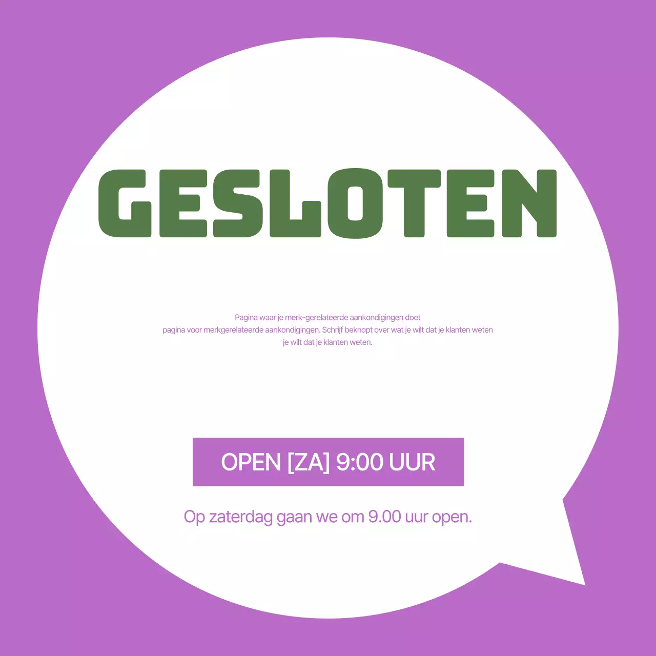 Een eenvoudige paarse en witte aankondiging van een winkelsluiting