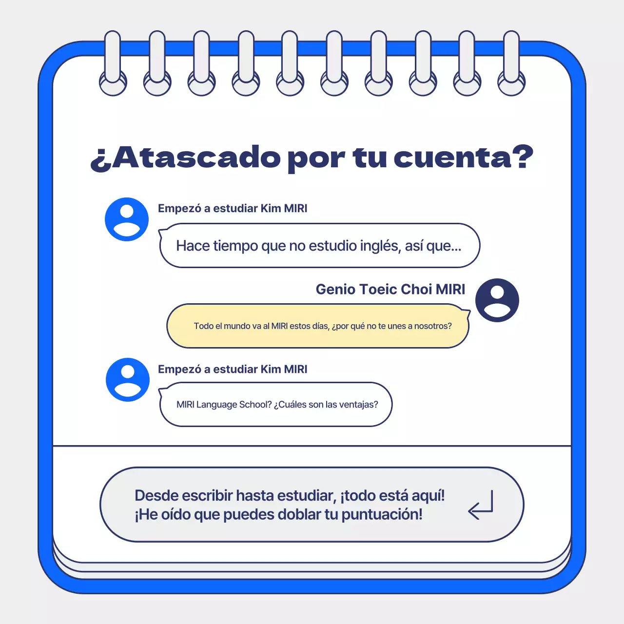 Promoción de las clases de verano del TOEIC con fondo azul