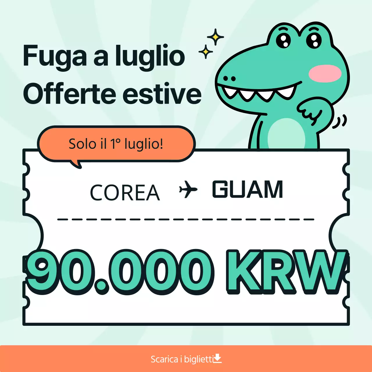 Promuovere offerte di voli estivi kitsch in bianco e verde