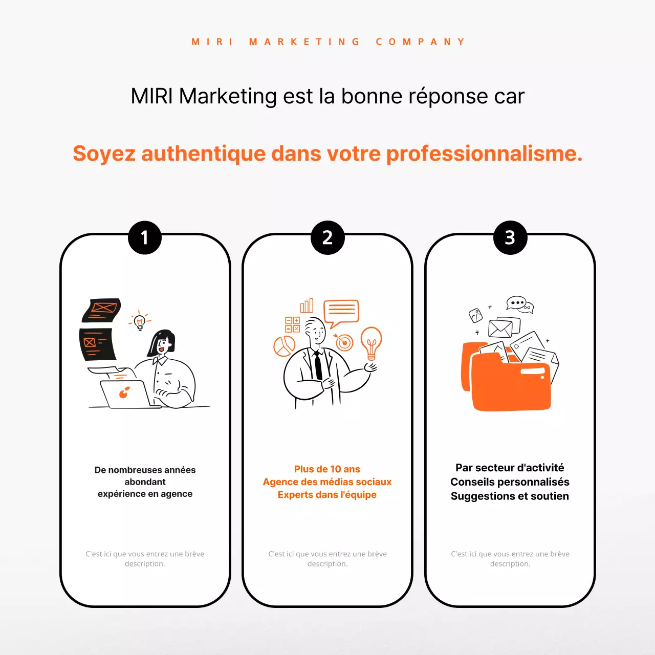 Faites la promotion de vos services de conseil en marketing en orange et noir