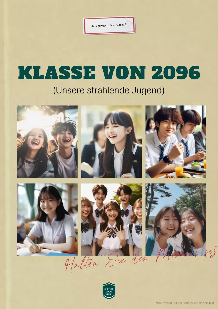 Minimalistisches ebook-Cover in Khaki und Beige für ein Klassenfotobuch