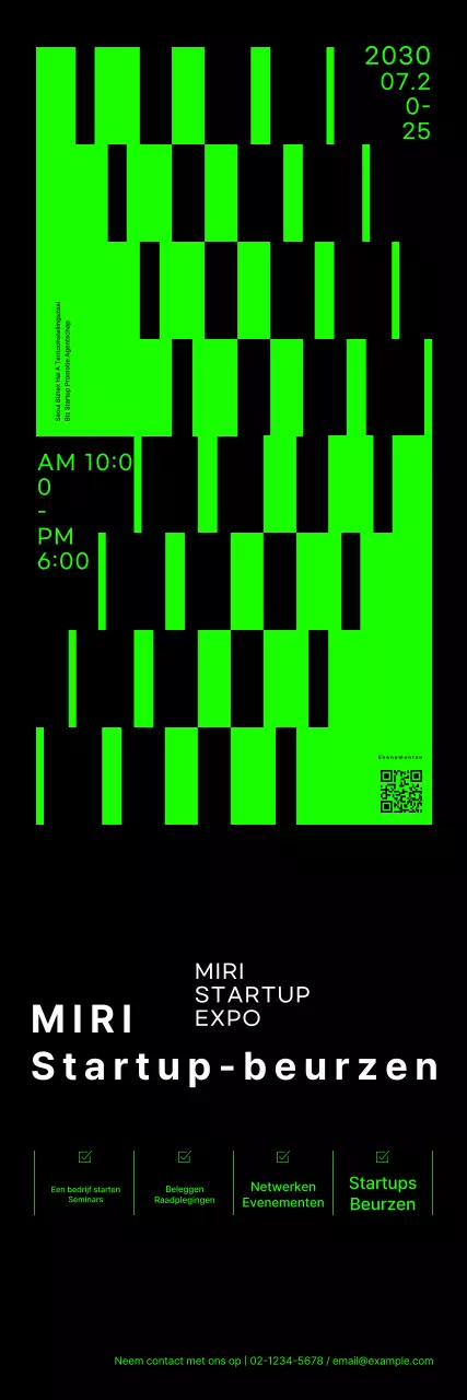 Startup beursbanner met neon vormen graphics