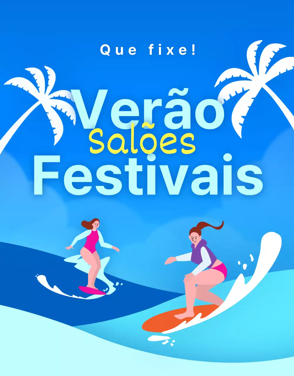 Anúncio de saldos de verão de um centro comercial de estilo tropical em azul e amarelo