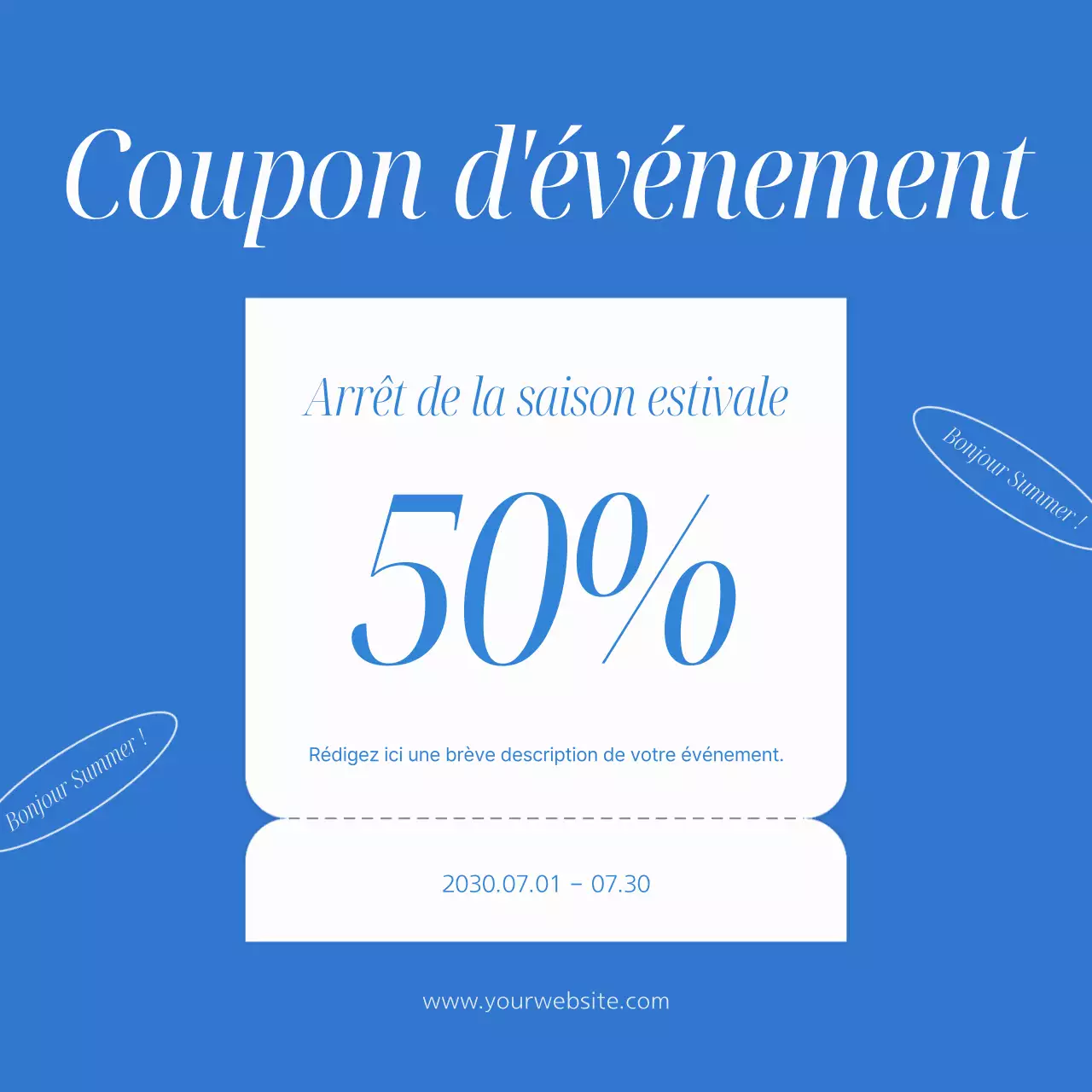 Annonce événementielle simple, d'inspiration estivale, en bleu clair et bleu