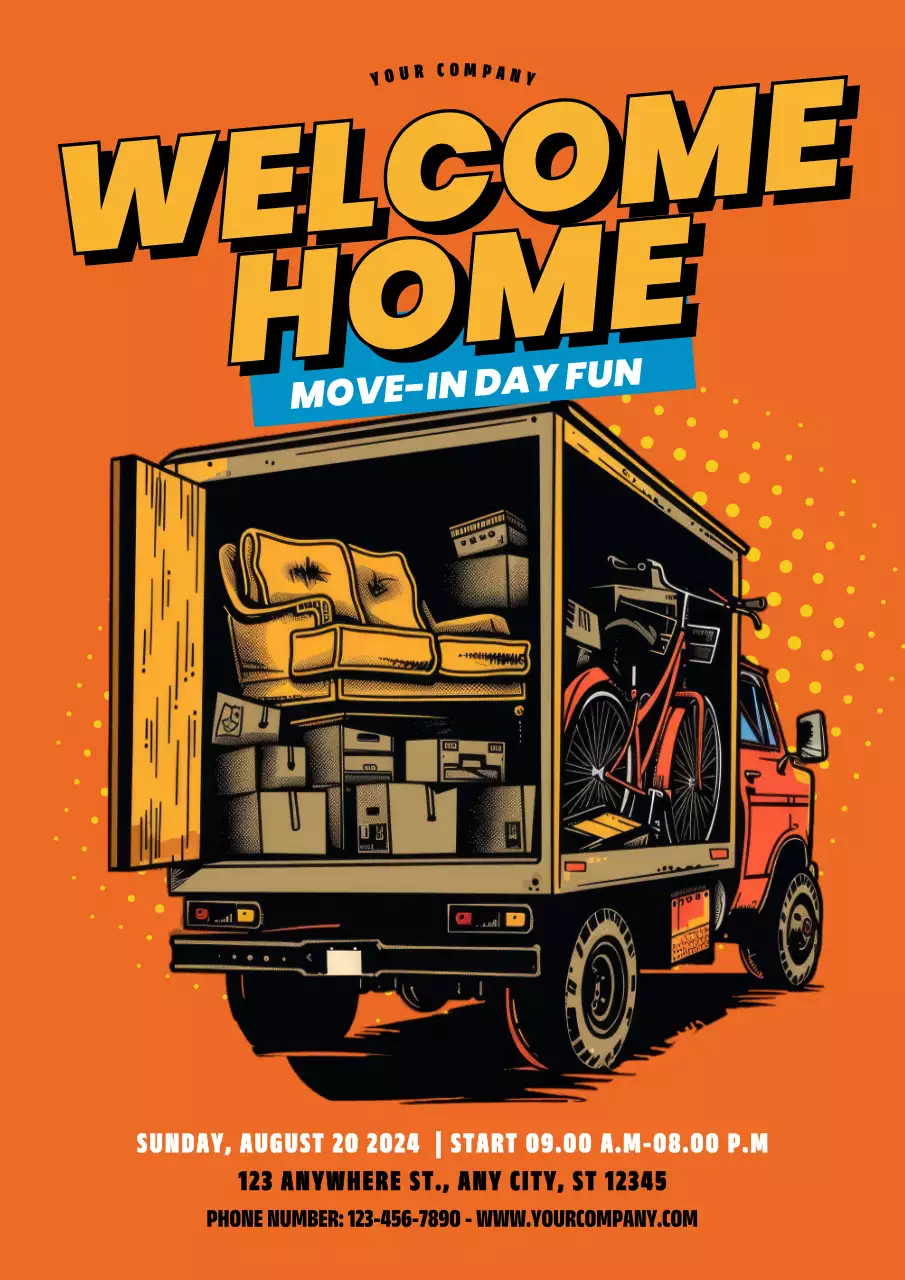 Orange Retro Moving Event Promotion Poster