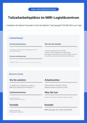 Einfacher blauer und schwarzer Leitfaden für Stellenausschreibungen im Lager