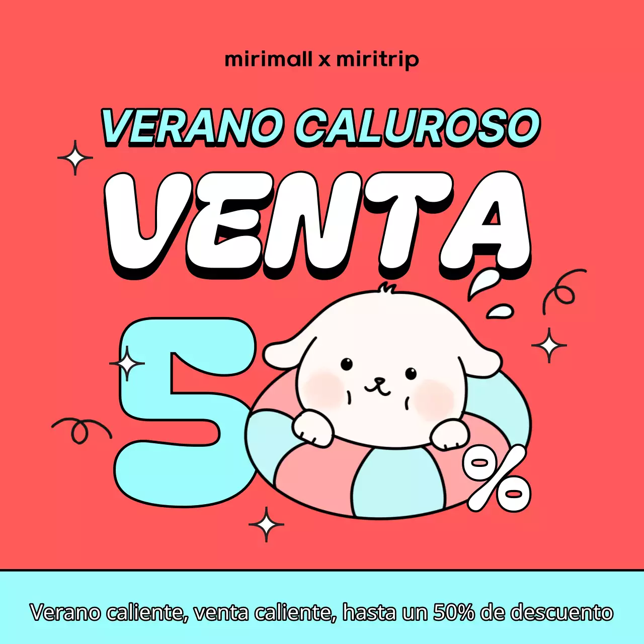 Anuncio pop-art de rebajas de verano en rojo y azul claro