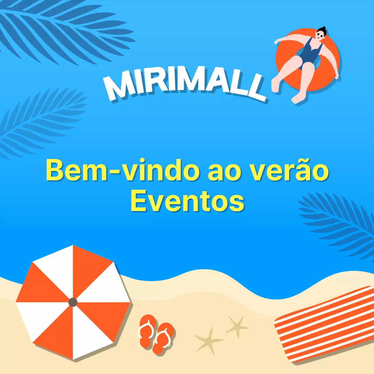 Promover um evento de verão tropical em tons de azul e amarelo