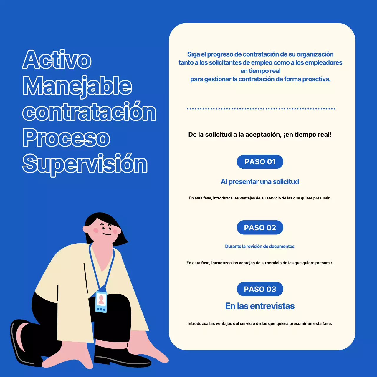 Promociona tu plataforma de búsqueda de empleo con detalles en azul y blanco