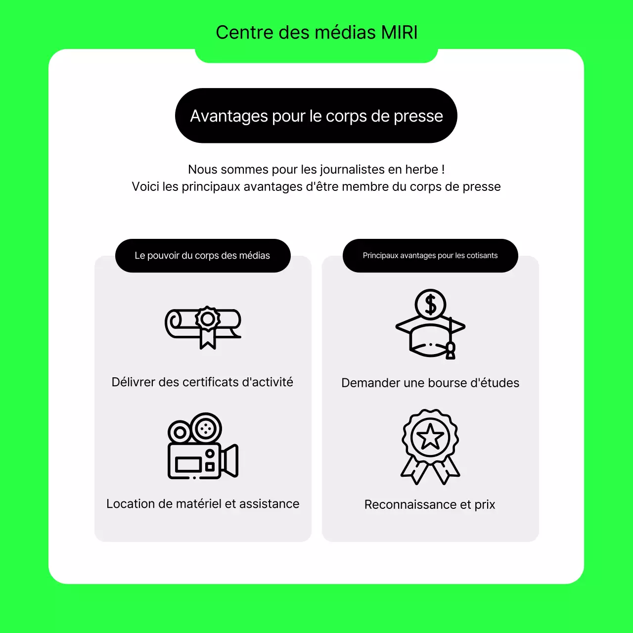 Un simple appel aux journalistes universitaires en vert citron et noir