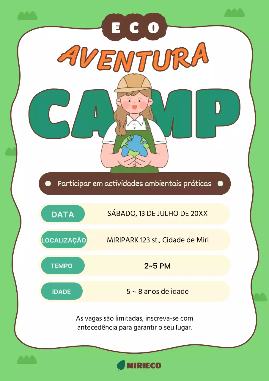 Anúncio do Campo de verão Verde e Laranja para a Mudança Ambiental