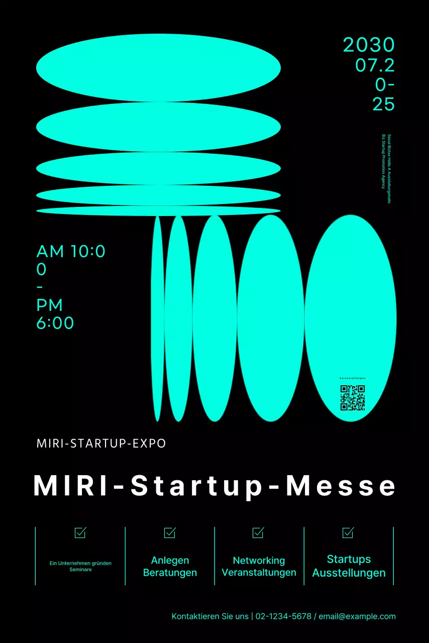 Startup-Messe-Banner mit Neon-Grafiken