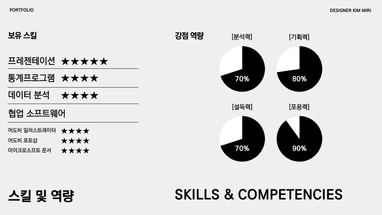 검정과 흰색의 기본적인 경력직 포트폴리오