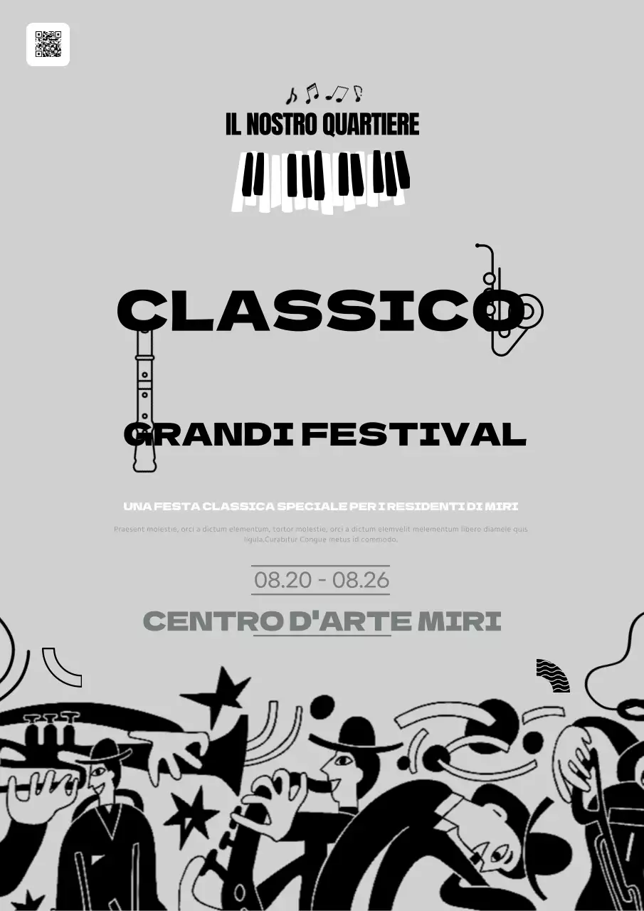 Promuovere un festival classico locale in grigio e nero