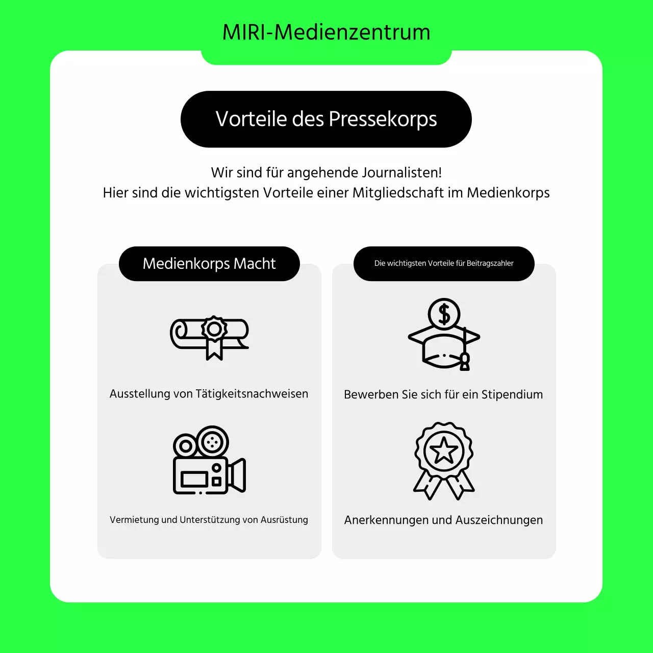 Ein einfacher Aufruf für Universitätsjournalisten in Lindgrün und Schwarz