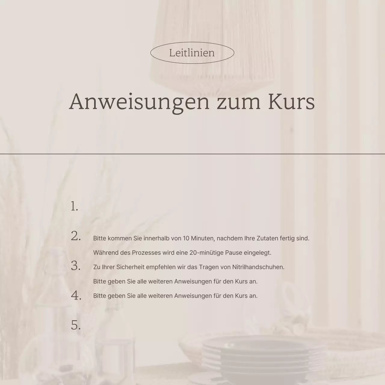 Ankündigung eines luxuriösen eintägigen Kurses in Elfenbein und Braun