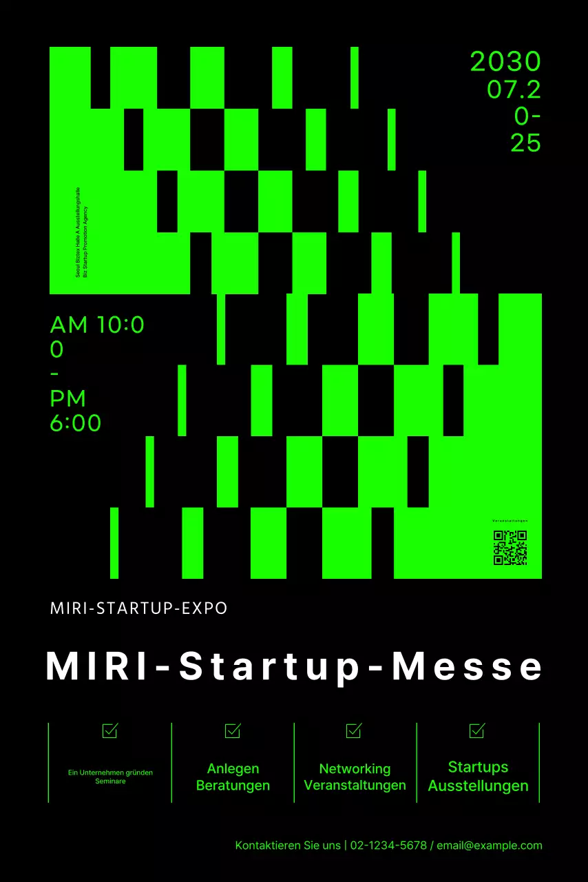 Startup-Messe-Banner mit Neon-Grafiken
