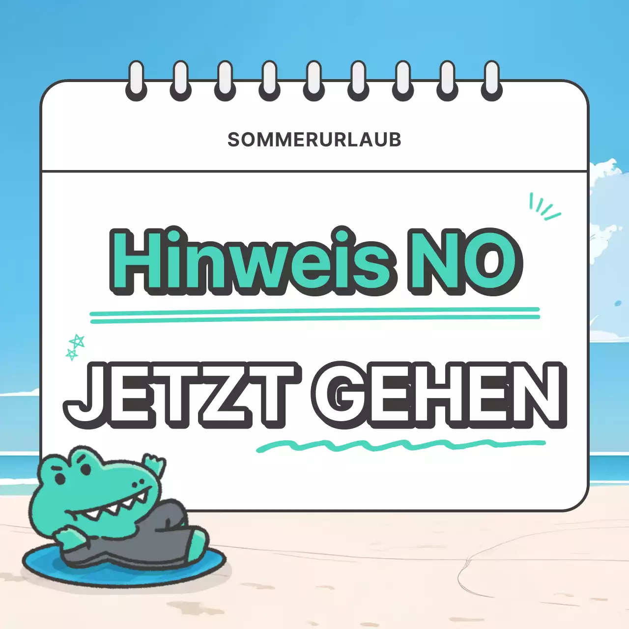 Eine kitschige Sommerurlaubsanzeige in Hellblau und Weiß