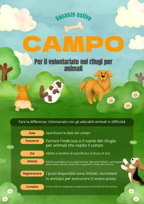 Promuovere i campi estivi verdi e arancioni presso il Centro per la cura degli animali.