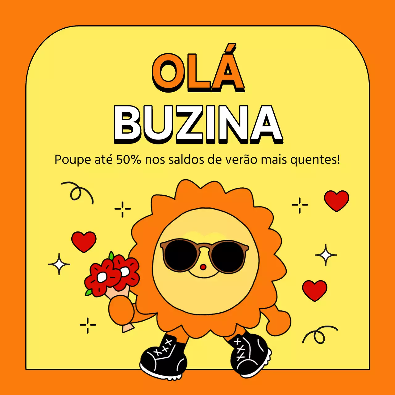 Anúncio pop-art de saldos de verão em laranja e amarelo