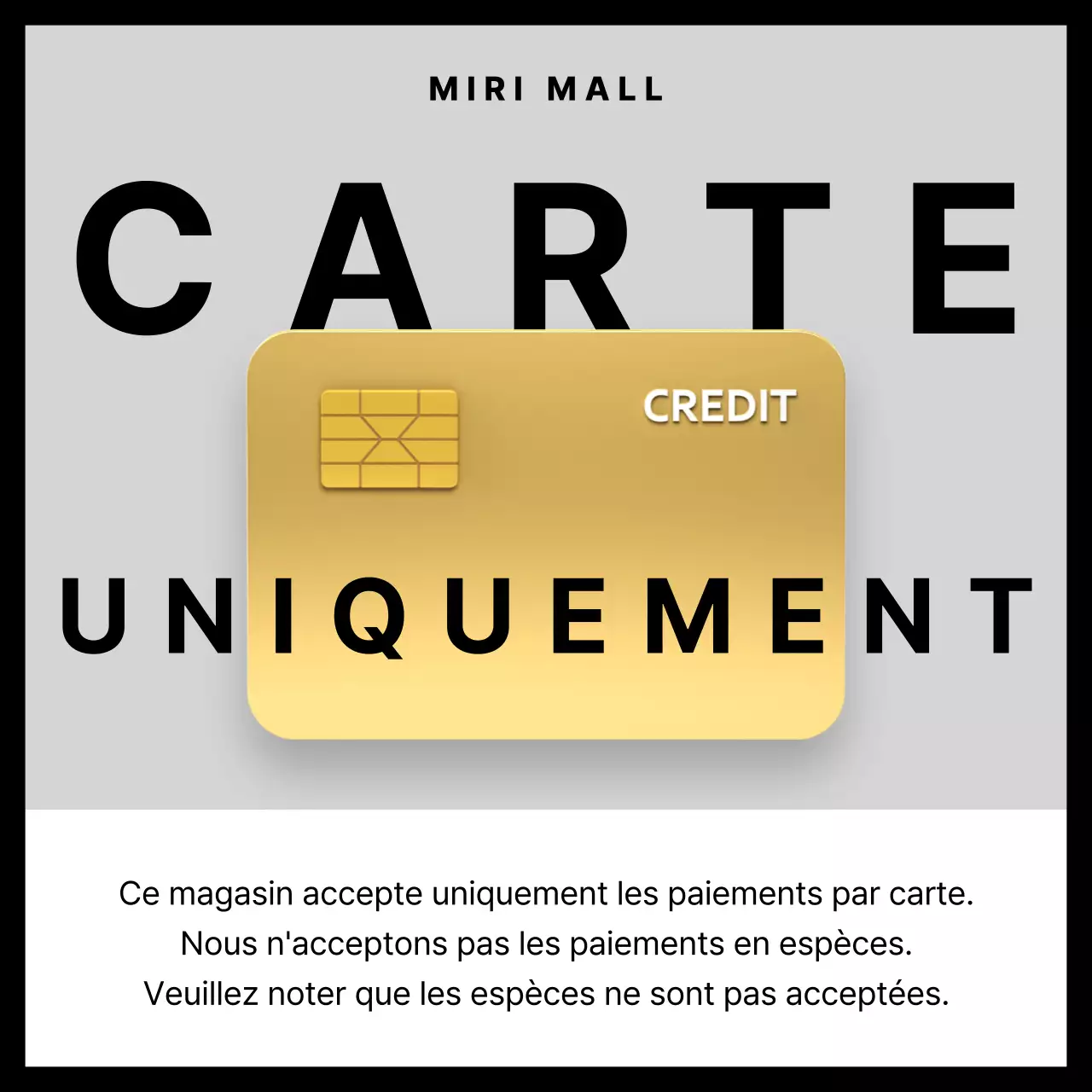 Avis de paiement par carte moderne en gris et noir