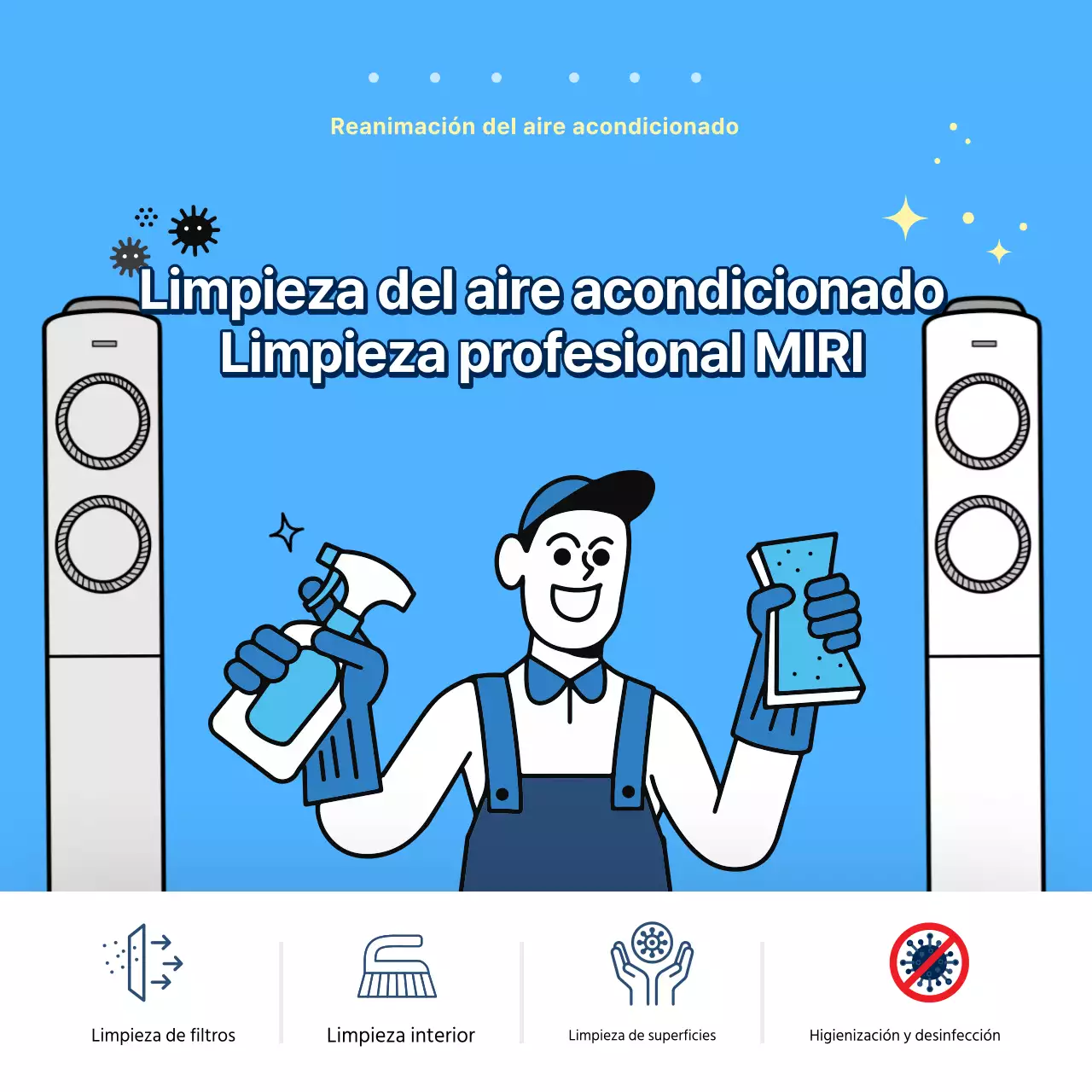 Anuncio sencillo de limpieza de aire acondicionado en azul claro