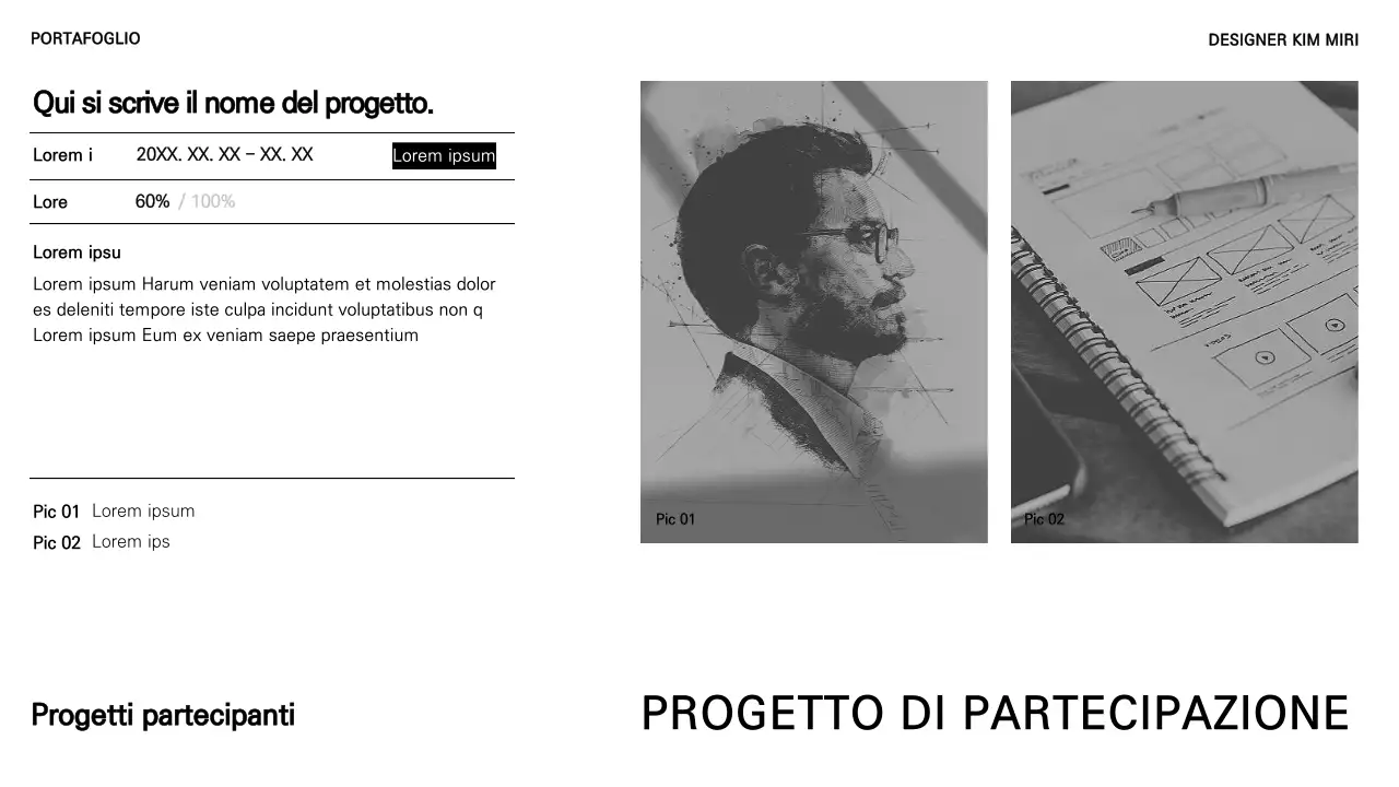 Un portfolio di carriera di base in bianco e nero