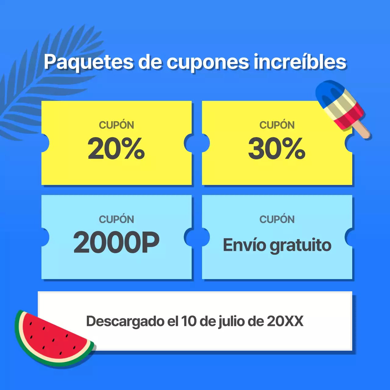 Promueva un acontecimiento veraniego tropical en azules y amarillos