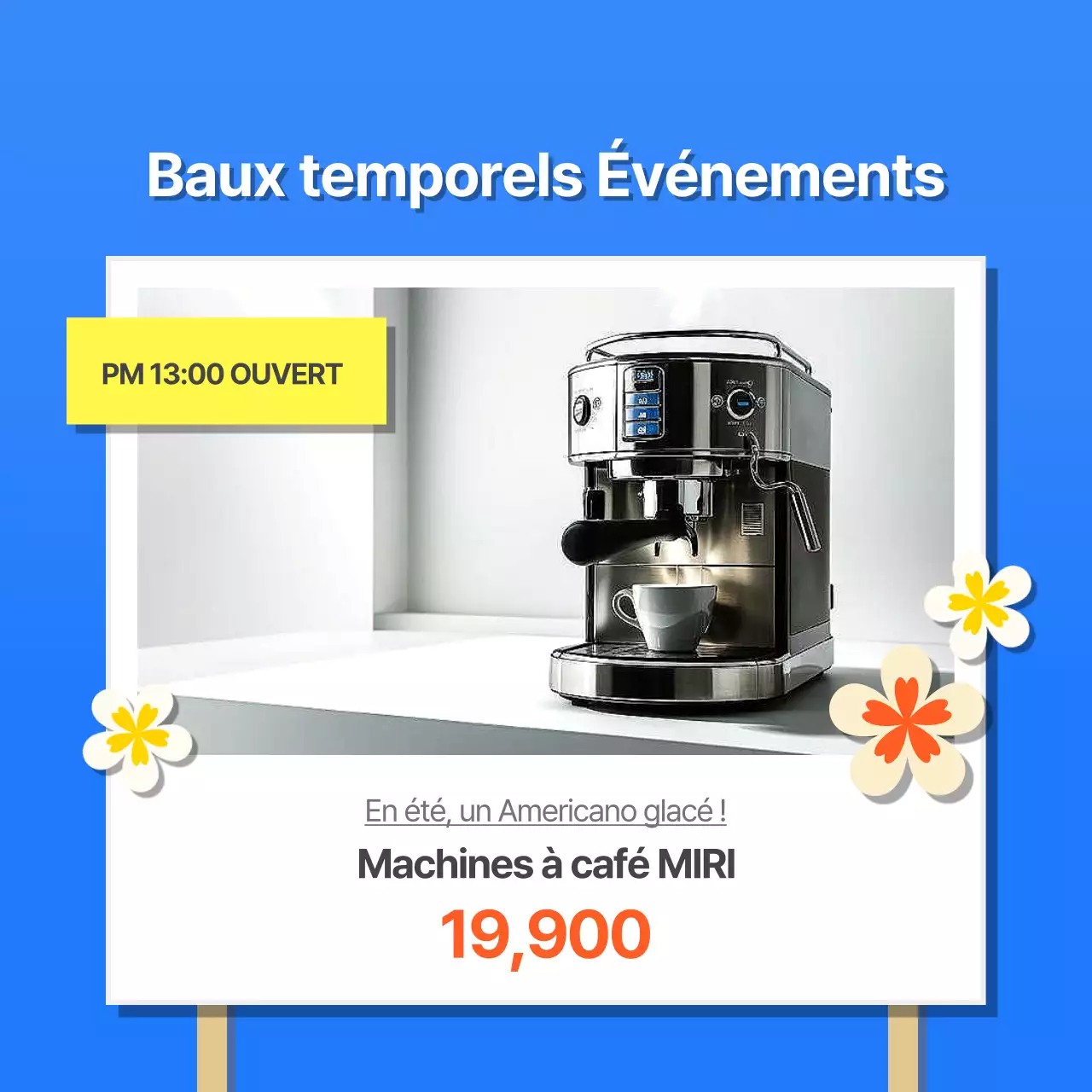 Promouvoir un événement estival tropical dans des tons bleus et jaunes