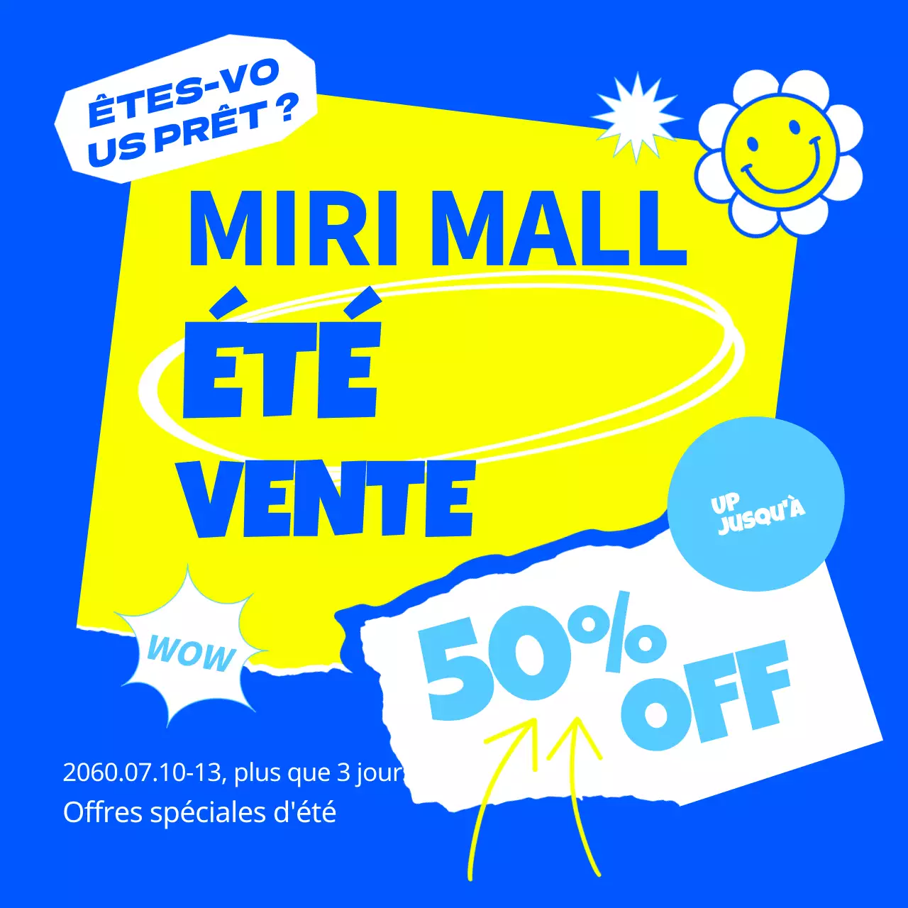 Promouvoir une vente kitsch en jaune et bleu