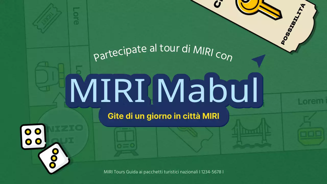 Promuovere i pacchetti vacanza nazionali in verde e blu, in stile gioco da tavolo