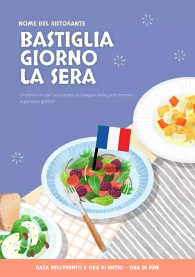 Annunci di ristoranti per la Giornata della Rivoluzione in blu e rosa