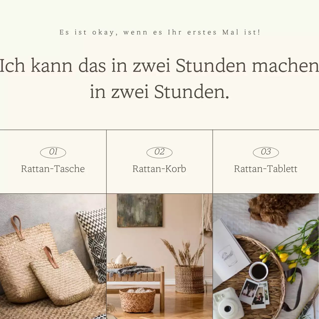 Ankündigung eines luxuriösen eintägigen Kurses in Elfenbein und Braun