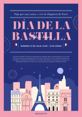 Promueva una moderna subasta benéfica del Día de la Revolución Francesa en azul marino y rosa