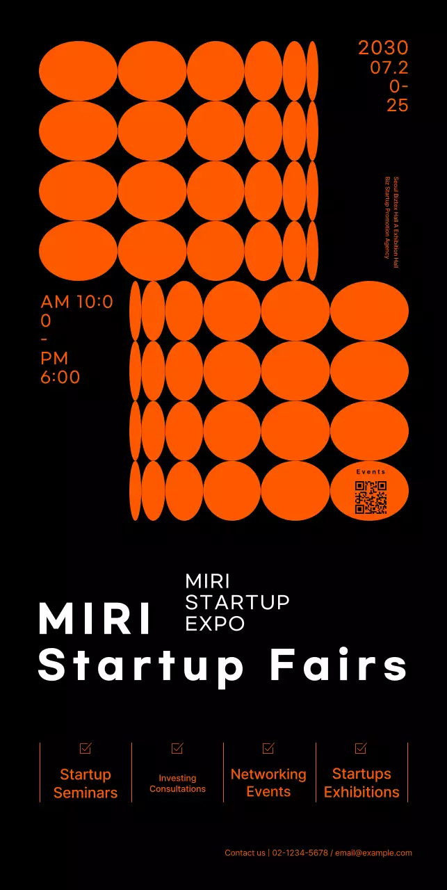 Startup fair banner with neon shapes graphics