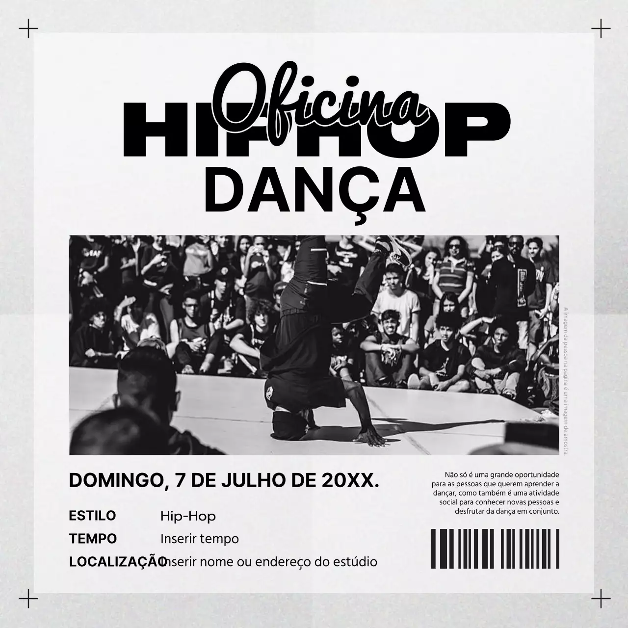 Aula de Hip Hop simples em preto e cinzento Anúncio da oficina
