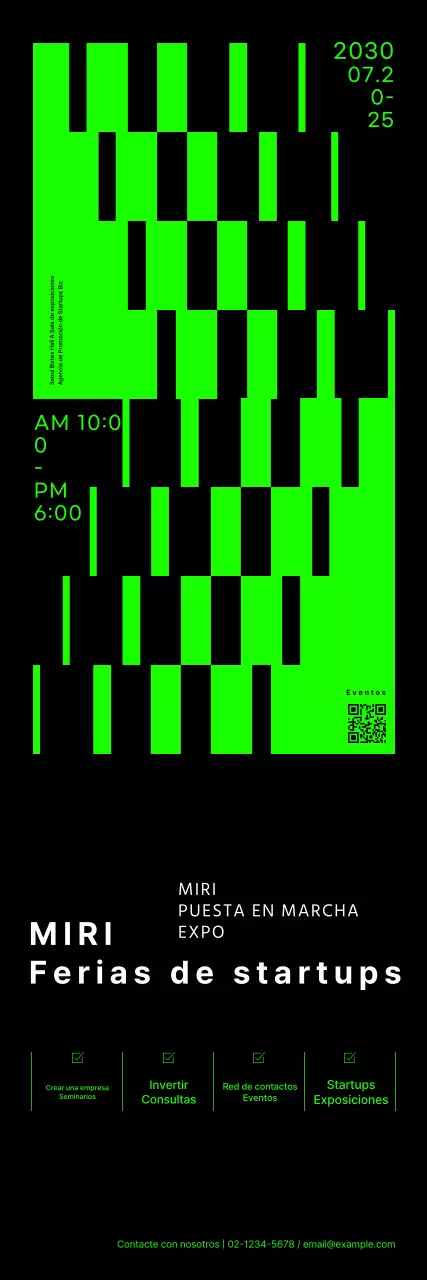 Banner de feria de startups con gráficos de formas de neón