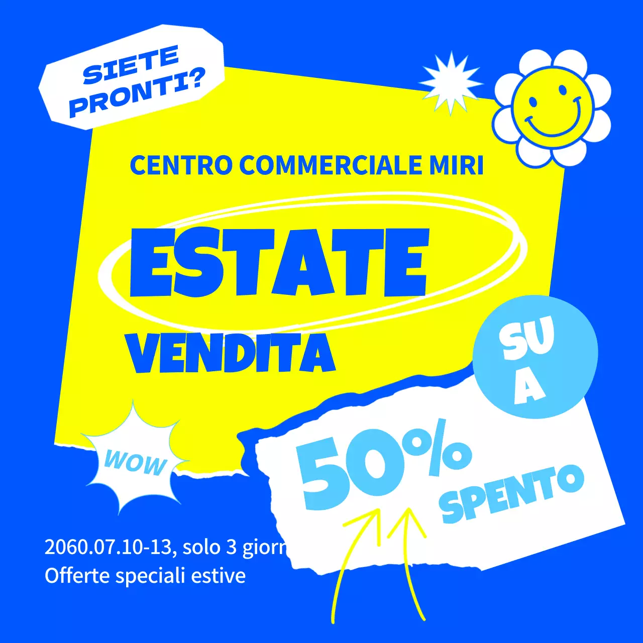 Promuovere una vendita kitsch in giallo e blu